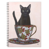 Zwarte kat in Teacup Notitieboek (Voorkant)