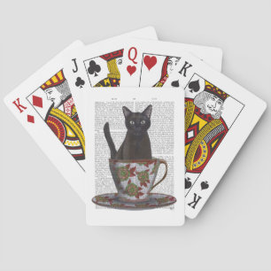 Zwarte kat in Teacup Pokerkaarten
