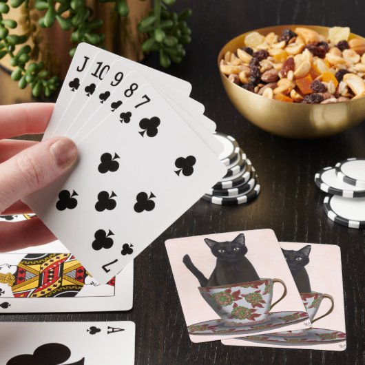 Zwarte kat in Teacup Pokerkaarten (Insitu)