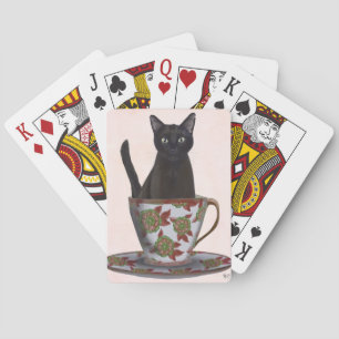 Zwarte kat in Teacup Pokerkaarten