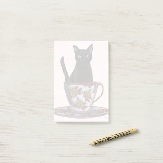 Zwarte kat in Teacup Post-it® Notes (Op bureau)