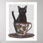 Zwarte kat in Teacup Poster (Voorkant)