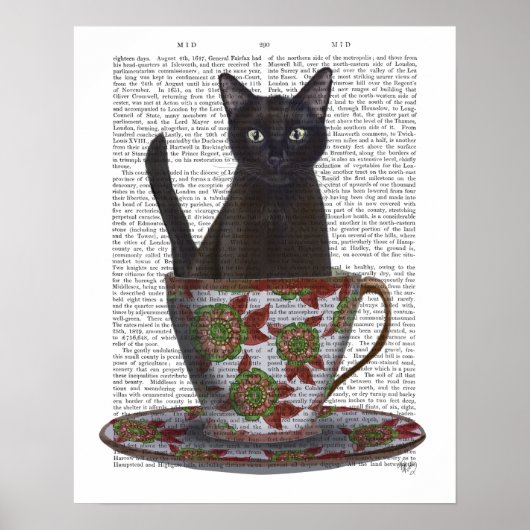 Zwarte kat in Teacup Poster (Voorkant)