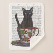 Zwarte kat in Teacup Sherpa Deken (Voorkant)