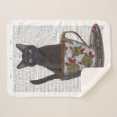 Zwarte kat in Teacup Sherpa Deken (Voorkant (horizontaal))