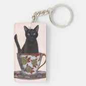 Zwarte kat in Teacup Sleutelhanger (achterkant)