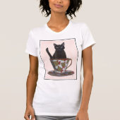 Zwarte kat in Teacup T-shirt (Voorkant)