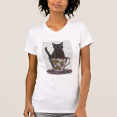 Zwarte kat in Teacup T-shirt (Voorkant)