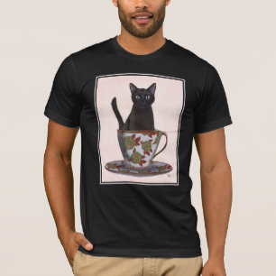 Zwarte kat in Teacup T-shirt