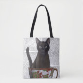 Zwarte kat in Teacup Tote Bag (Voorkant)
