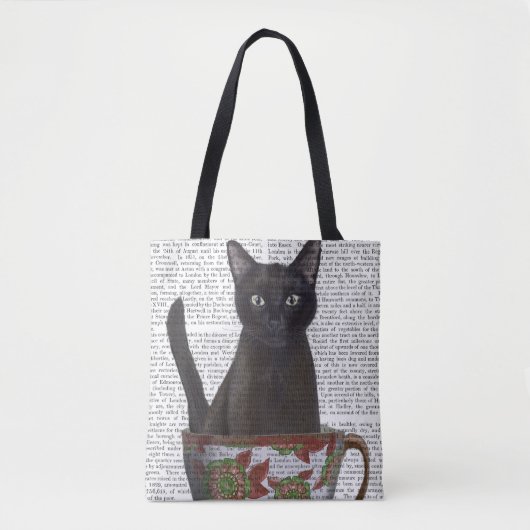 Zwarte kat in Teacup Tote Bag (Voorkant)