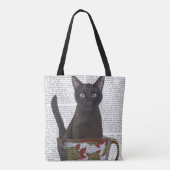 Zwarte kat in Teacup Tote Bag (Achterkant)