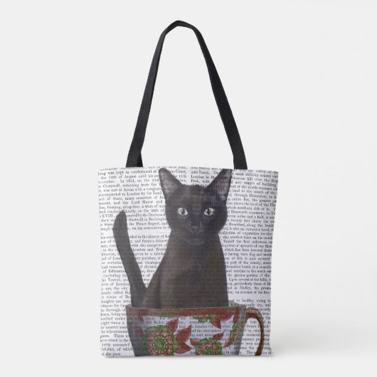 Zwarte kat in Teacup Tote Bag (Achterkant)
