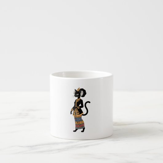 Zwarte Kat in Traditionele Batik Kebaya Kunst Espresso Kop (Voorkant)