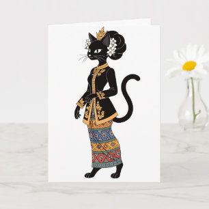 Zwarte Kat in Traditionele Batik Kebaya Kunst Kaart