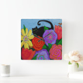 Zwarte kat in tuinkunst Abstracte  Vierkante Klok (Huis)