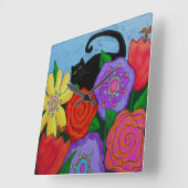 Zwarte kat in tuinkunst Abstracte  Vierkante Klok (Hoek)