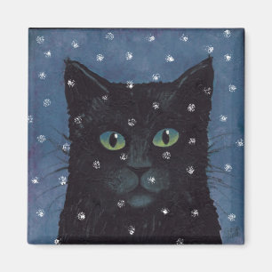 zwarte kat in winters sneeuw magneet