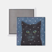 Zwarte kat in wintersneeuw magneet (Voorkant / Achterkant)