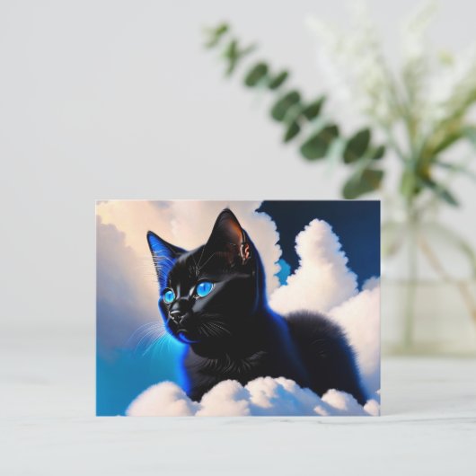 zwarte kat in wolken briefkaart (Staand voorkant)