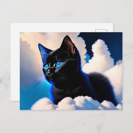 zwarte kat in wolken briefkaart (Voorkant / Achterkant)