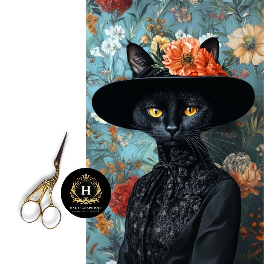  zwarte kat in zwarte jurk Decoupage Tissuepapier