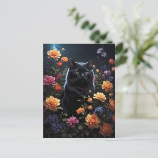 zwarte kat in zwarte nacht briefkaart (Staand voorkant)