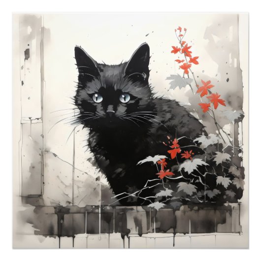 Zwarte Kat Inkt Foto Afdruk (Voorkant)