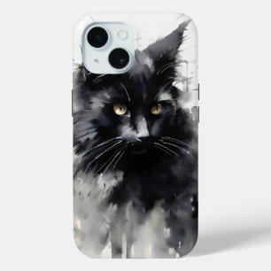 Zwarte kat inkt schilderij iPhone 15 case