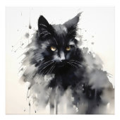 Zwarte kat inkt schilderij foto afdruk (Voorkant)