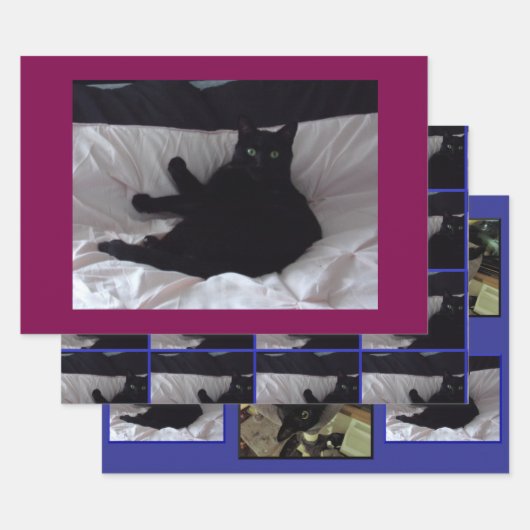Zwarte kat inpakpapier plat set van 3 vellen (Set)