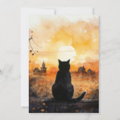 Zwarte kat instelling zon herfst Halloween Kaart (Achterkant)