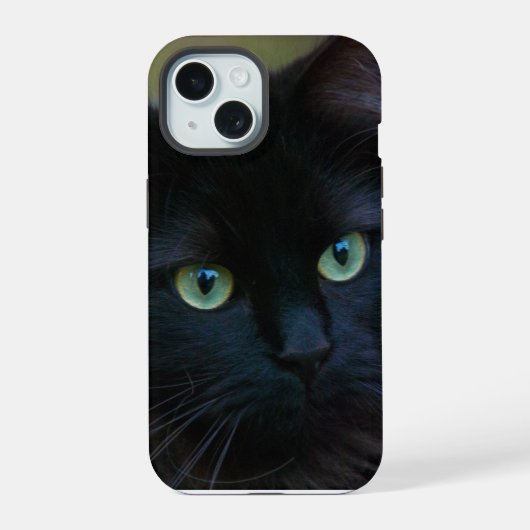 zwarte kat iPhone 15 case (Achterkant)