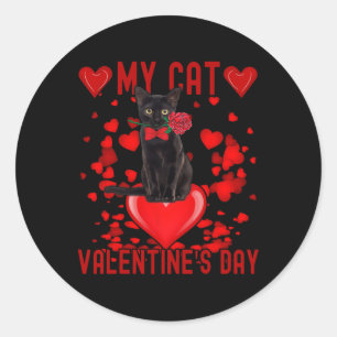Zwarte Kat Is Mijn Valentijn Rode Hartjes Valentij Ronde Sticker
