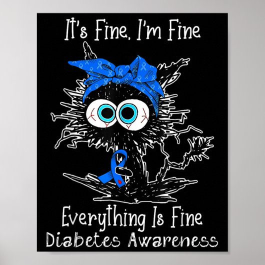 Zwarte kat is prima in het bewustzijn van diabetes poster (Voorkant)