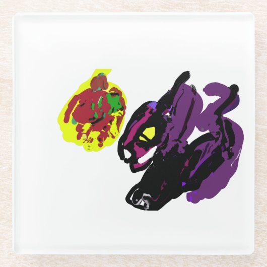 Zwarte kat ja Herfst Glazen Onderzetter (Voorkant)