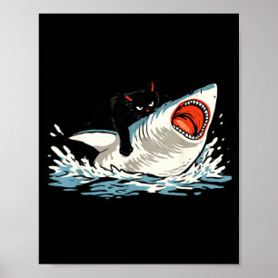 Zwarte Kat Jacht Haai Ukiyo-E Oceaan Kunst Japans Poster