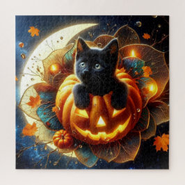 Zwarte kat, Jack-o-lantaarn en halve maan Legpuzzel