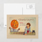 Zwarte kat Jack O Lanter pompoen vogelverschrikker Briefkaart (Voorkant / Achterkant)