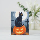 Zwarte Kat Jack-O-Lantern Halloween Geschilderd Feestdagenkaart (Staand voorkant)