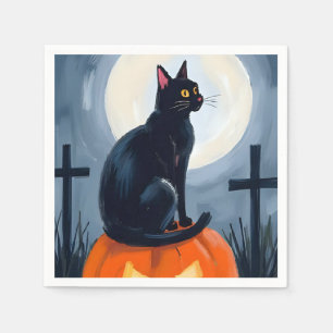 Zwarte Kat Jack-O-Lantern Halloween Geschilderd Servet