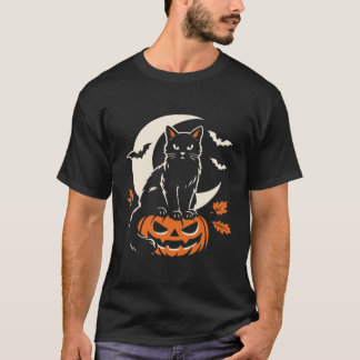 Zwarte Kat Jack O Lantern Halloween T-shirt