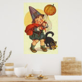Zwarte Kat Jack O Lantern Pompoen Heks Maan Poster (Keuken)