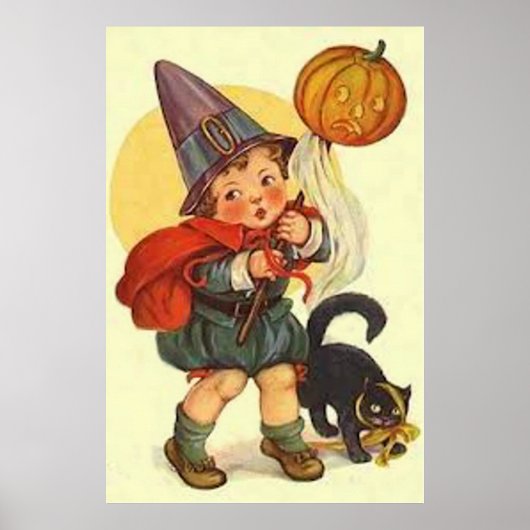 Zwarte Kat Jack O Lantern Pompoen Heks Maan Poster (Voorkant)
