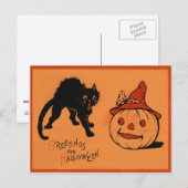 Zwarte Kat Jack O Lantern Pompoen Heksenhoed Briefkaart (Voorkant / Achterkant)