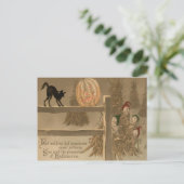 Zwarte Kat Jack O Lantern Pompoen Hooihoop Briefkaart (Staand voorkant)