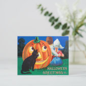 Zwarte Kat Jack O Lantern Pompoen Kinderen Briefkaart (Staand voorkant)