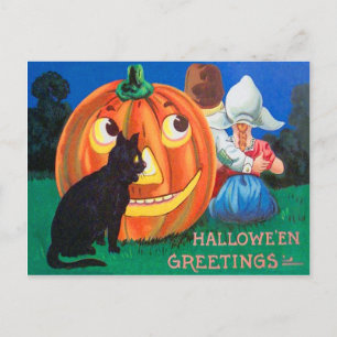 Zwarte Kat Jack O Lantern Pompoen Kinderen Briefkaart