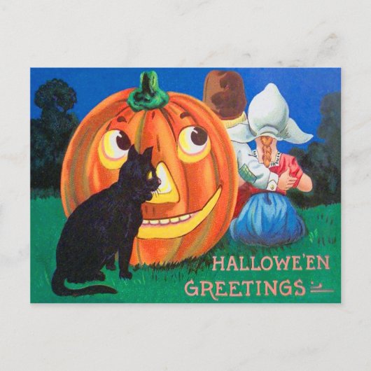 Zwarte Kat Jack O Lantern Pompoen Kinderen Briefkaart (Voorkant)