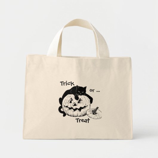 Zwarte Kat & Jack O' Lantern Trick or Treat Tas (Voorkant)